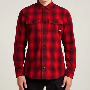 New G-Star RAW Men's Shirt Marine Slim Flame Check Plaid Button Down Size Large